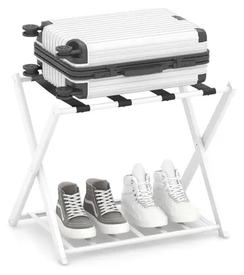 Produktbild von Kofferablage - Gepäckständer - Faltbar - 2-stufiges Design - Metallgestell - Für Schlafzimmer, Gästezimmer und Hotel - Weiß