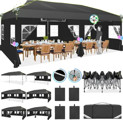 Zdjęcie produktu dla Gazebo, wodoodporna, otwór wentylacyjny, paski odblaskowe, czarna, 3x6M