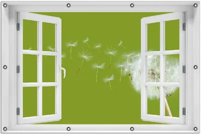 Produktbild von Wallario Outdoor-Poster für Garten oder Balkon 100 x 150 cm: Pusteblume auf der Wiese mit fliegenden Samen