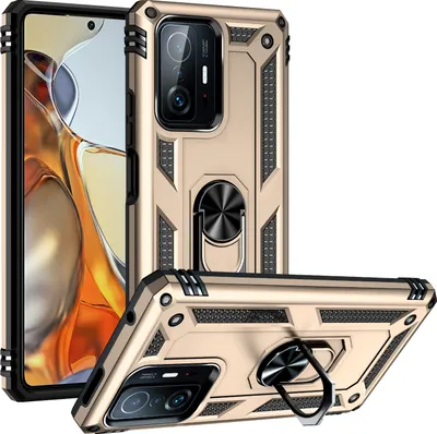 Produktbild von Xiaomi Mi 11T Pro Hülle, Dual Layer Militäre Fallschutz Schutzhülle mit Ringhalterung Ständer für Xiaomi Mi 11T / Mi 11T Pro Gold