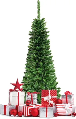 Image de Sapin de Noël artificiel mince de 135 cm avec lumières LED