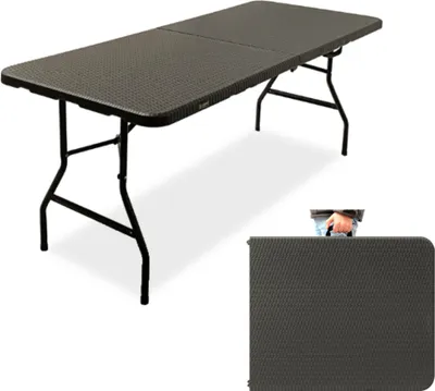 Produktbild von Rijoka Klapptisch Camping Rattan Gartentisch – Campingtisch Klappbar – 75x180cm – für 6 bis 8 Personen – Taupe
