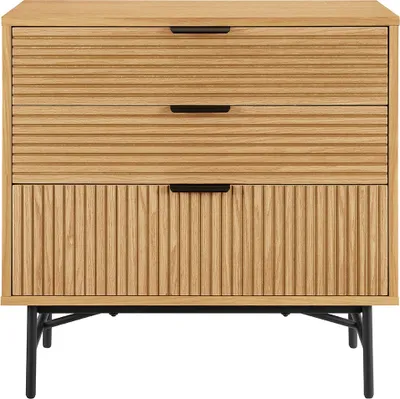 Produktbild von SalesFever Kommode | mit 3 Schubladen | MDF Eiche Echtholzfurnier | Gestell Metall | B 80 x T 40 x H 80 cm | natur – schwarz