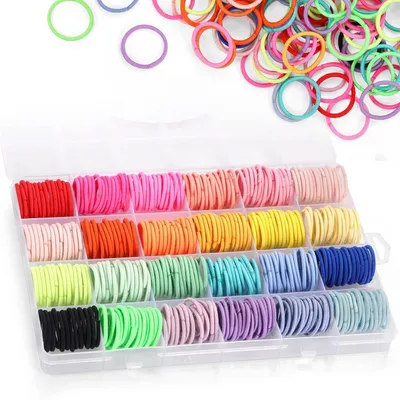 Obrázek produktu pro Gumičky do vlasů pro dívky, 336 kusů, 24 barev, 2 mm, malé, barevné, elastické, s organizátorem