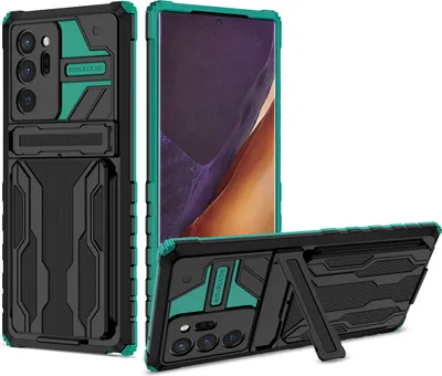 Produktbild von Galaxy Note 20 Ultra Hülle, Hybrid Robust Schutz Stoßfest Schutzhülle mit Kartenhalter Ständer für Samsung Galaxy Note 20 Ultra Grün