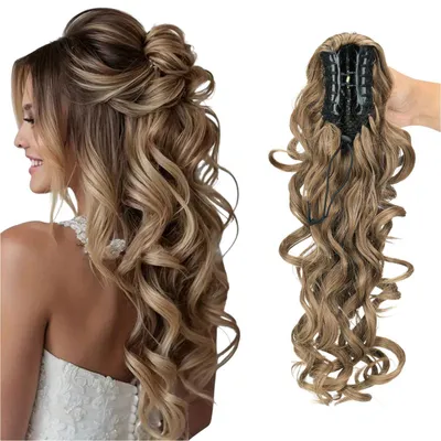 Produktbild von 40cm Pferdeschwanz Haarteil Ponytail Extension Lange Gewellte Lockige mit Klammer, Hellbraun