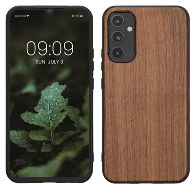 Produktbild von kwmobile Handyhülle für Samsung Galaxy A34 5G Hülle Holz - Case mit TPU Bumper - Stoßfestes Hardcase - Schutzhülle Cover in Dunkelbraun