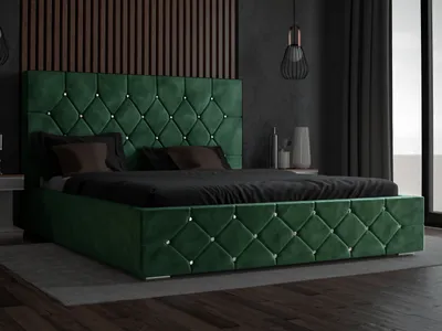 Obrázek produktu pro Čalouněná postel GRAINGOLD Glamour 180x200 cm Rossa - velurová látka, lamelový rošt, zásuvka - manželská postel s krystaly - zelená (Magic Velvet 2225)