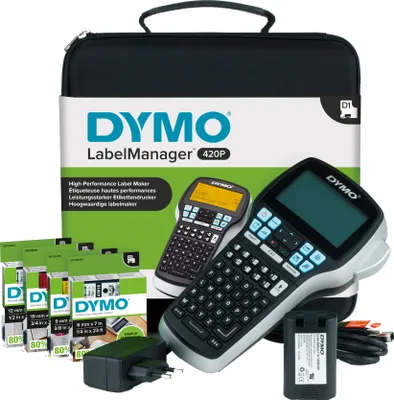 Produktbild von DYMO LabelManager 420P Hochleistungs Beschriftungsgerät im Koffer | Tragbares Etikettiergerät mit ABC Tastatur | mit DYMO Original D1-Etikettenband | mit PC- oder Mac-Schnittstelle|für DYMO Schriftbänder in 6, 9, 12 und 19mm Breite