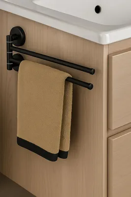 Obrázek produktu pro Dvojité držáky na ručníky se samolepicí podložkou – černý kov – otočné o 180°