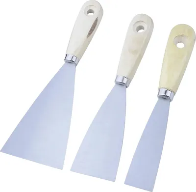 Produktbild von Set von 3 universellen Spachteln - Mauerwerkskelle und Schaber - 3 Stück - Holzgriff