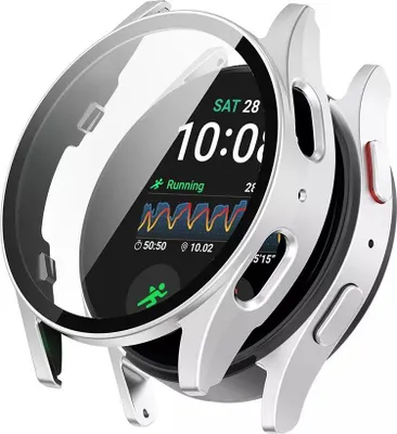 Produktbild von Strap-it Hartschalen-Schutzhülle mit Glas-Displayschutzfolie - passend für die Samsung Galaxy Watch 7 - 44 mm (silber)