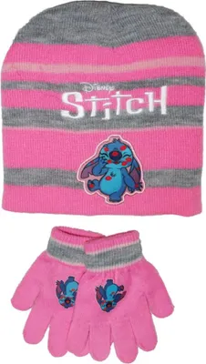 Produktbild von Disney Sticth Kinder Herbst Mütze Wintermütze plus Handschuhe Gr. 52/54 – Rosa / 52/54