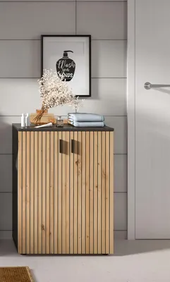 Produktbild von Mone Badschrank 2 Türen Eiche Nachbildung, dunkelgrau.