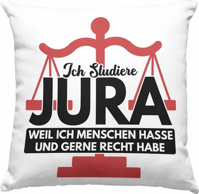 Produktbild von Trendation - Jura Deko-Kissen mit Füllung 40x40 Geschenk Spruch Jurist Geschenkidee Anwalt Jura-Studium Lustige Sprüche Staatsexamen Ich Studiere Jura (Rosa)
