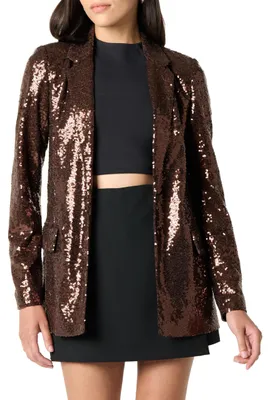 Produktbild von The Drop Blake Langer Blazer für Damen, Schokoladen-Pailletten, S