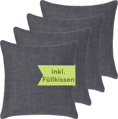 Produktbild von Selfitex Sofakissen, 40x40 4er Set mit Füllung und Bezug, weiche Couchkissen, strukturierter Polsterstoff, inkl. Kissenfüllung, Farbe: Dunkelgrau