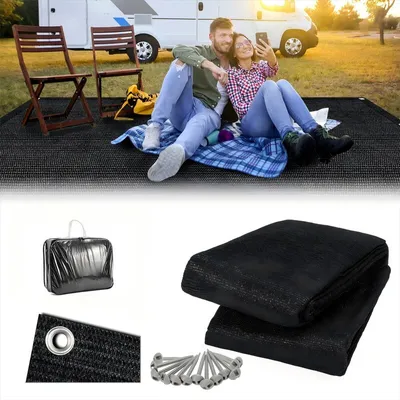 Produktbild von Clanmacy Vorzeltteppich 250x600cm Zeltteppich aus HDPE Outdoor Camping Teppich inkl Tragetasche Zubehör Schwarz