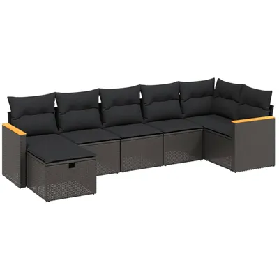 Produktbild von vidaXL 7-tlg. Garten-Sofagarnitur mit Kissen Schwarz Poly Rattan