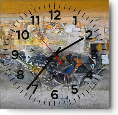 Produktbild von Wanduhr - Quadrat - Glasuhr - Abstraktion modern - 40x40cm - Schleichendes Uhrwerk - Lautlos - zum Aufhängen bereit - Dekoration Modern - Wanddekoration aus Glas - C4AC40x40-4001