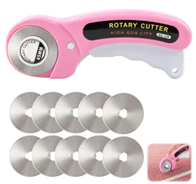 Rotationsschneider 45 mm mit 10 Klingen, rosa, ergonomisch
