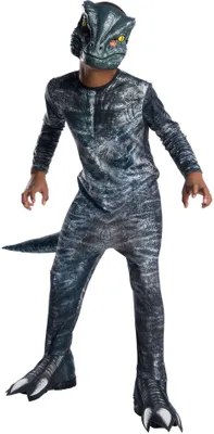 A child wearing a dinosaur costume.