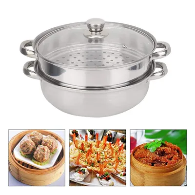 Produktbild von 28 cm 2-layer-Dampfer Edelstahl Küche Kochsuppe Dampftopf mit Deckel