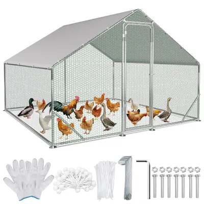 Image de Peviasot : Poulailler avec enclos extérieur de 3x3x2 mètres, avec toit galvanisé. Enclos pour volailles, idéal pour le jardin