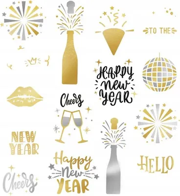 Image de HAPPY NEW YEAR Tatouages temporaires Nouvel An Champagne Mix 15 pièces