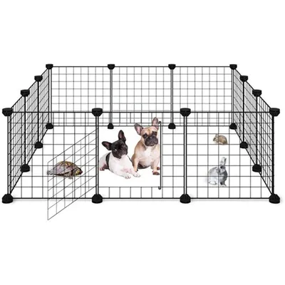 Produktbild von Kleintier-Gehege, Kleintierkäfig, Freigehege für Kaninchen, Freilaufgehege, Schwarz Kleintiergehege, Gitter- elemente:35x35 cm,  12Pcs