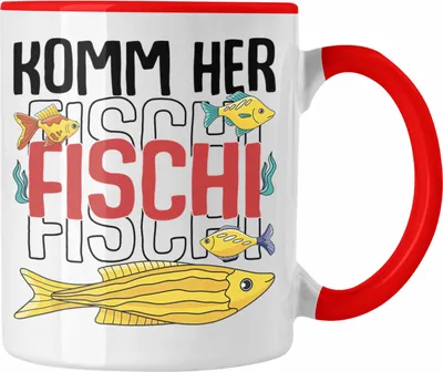 Produktbild von Trendation - Angler Fischer Tasse zum Angeln Komm Herr Fischi Geboren Geschenk Hobbyangler Angeln Kaffeetasse Zubehör (Rot)