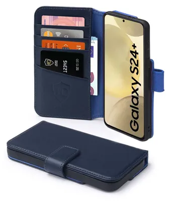 Produktbild von MobyDefend Hülle für Samsung Galaxy S24 Plus (S24+) - Premium Leder Klapphülle mit Kartenfächern und Standfunktion - Blau