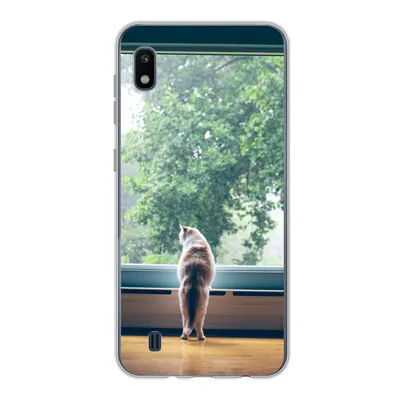 Produktbild von MuchoWow® Handyhülle Schutzhülle Hülle für Samsung Galaxy A10 Katze - Fenster - Pflanzen Silikon Softcase Handy Hülle - Schutzhülle
