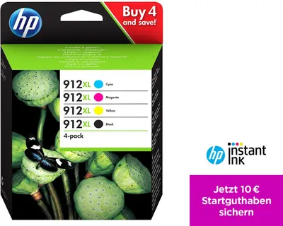 Obrázok produktu pre HP 912XL 4-pack Black/Cyan/Magenta/Yellow Original Ink Cartridges, Vysoký (XL) výnos, Čierna, Azúrová, Purpurová, Žltá, Atrament na pigmentovej báze, Atrament na pigmentovej báze, 21,7 ml, 9,9 ml