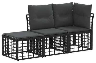 Productafbeelding van vidaXL Buitenbankset, 3 stuks, zwart, polyester