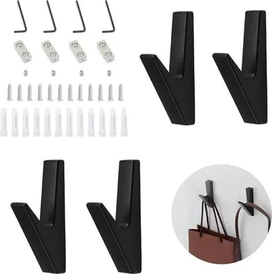 Produktbild von Famanu Kleiderhaken Schwarz - 4 Stück Zinklegierung Garderobenhaken für Jacken, Schals, Taschen und Handtücher