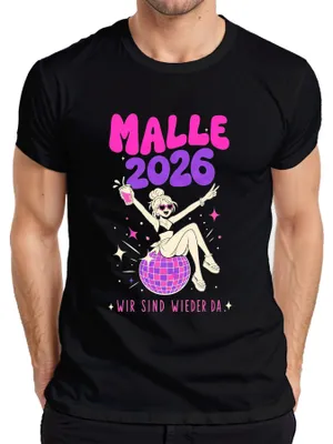Produktbild von Malle 2026 Wir sind wieder da Mallorca Party Urlaub Ballermann Herren T-Shirt, Schwarz, S