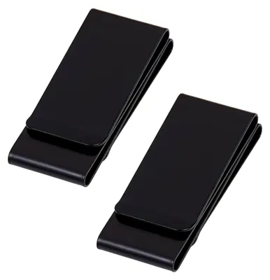 Produktbild von 1 Packung Mit 2 Stück Geldklammern Aus Edelstahl Schwarz Metall Kreditkartenhalter Visitenkartenhalter Klein Schlank Geldbörsenklemme Vordertaschenverschluss Für Damen Und Herren 60x25.5mm