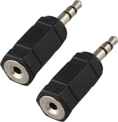 Zdjęcie produktu dla Przejściówka z gniazda stereo (żeńskiego) na wtyk jack (męski) – 2 sztuki – czarna