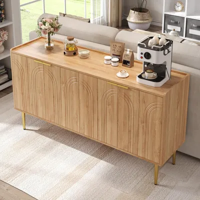 Immagine prodotto di MODFU mobile credenza con 4 ante curve, mobile laterale con ripiani regolabili, credenza con ante curve con struttura, natura
