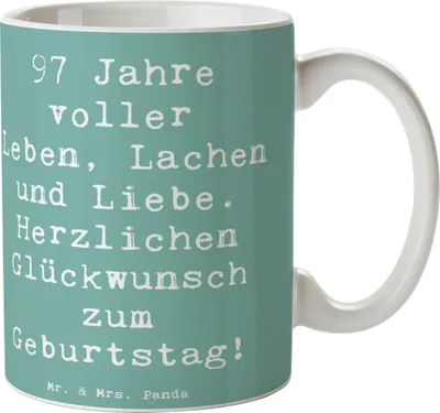 Produktbild von Mr. & Mrs. Panda Kaffeetasse Spruch 97. Geburtstag - Meeresbrise - Geschenk, Teetasse, Kaffeebecher, besondere Geschenke, Lebensreise, Tasse, Momente, Freude, Becher