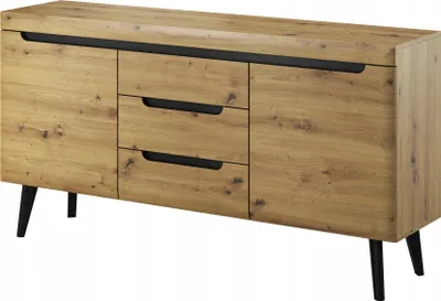Produktbild von Skandinavische Kommode Nordi NKSZ160 mit 2 Türen und 3 Schubladen, Eiche Artisan/Schwarz, 160x83x40cm, Furniture24