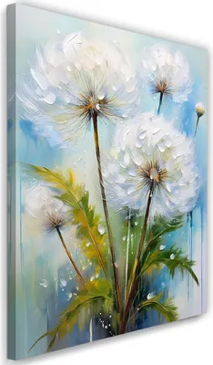 Produktbild von Leinwandbild Löwenzahnblüten auf türkisfarbenem Hintergrund 70x100 Feeby Weiß bild für die wand bereit zum aufhängen