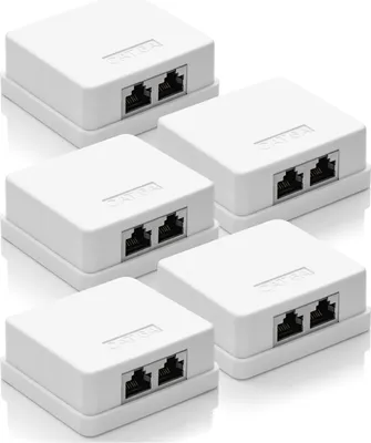Produktbild von deleyCON 5x CAT 6a Netzwerkdose 2x RJ45 Buchse FTP geschirmt Aufputz Montage 10 Gbit Ethernet Netzwerk LAN Dose RAL 9003 Signalweiß