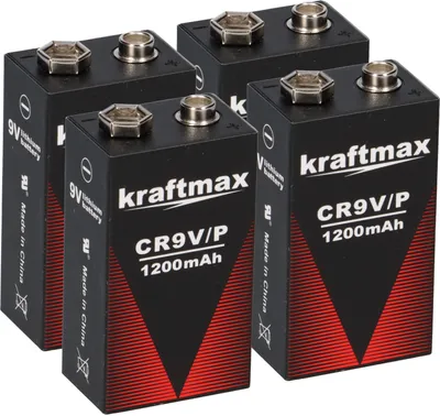 Produktbild von 4x Kraftmax Lithium 9V Block Hochleistungs- Batterien für Rauchmelder Feuermelder - 10 Jahre Batterie Lebensdauer