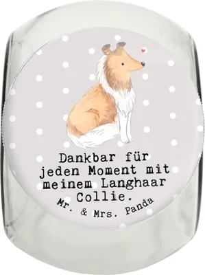 Produktbild von Mr. & Mrs. Panda Dose Langhaar Collie Moment L 870ml - Grau Pastell - Geschenk, Britischer Hütehund, Vorratsbehälter, aufbewahrungsglas, schraubglas, Aufbewahrungsdose
