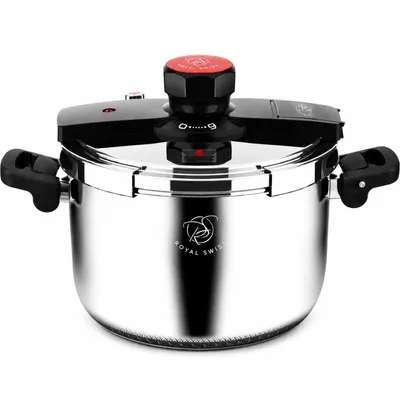 Produktbild von Schnellkochtopf 6L – Edelstahl Druckkochtopf Ø24 cm – Induktionsgeeignet – Für Gas, Elektro & Glaskeramik – Sicherheitsventil – Royal Swiss