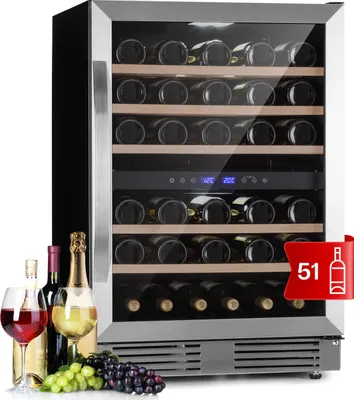 Image de Klarstein Cave a Vin, Réfrigérateur à Vin avec Porte en Verre, Cave à Vin de Vieillissement Double Zone, Prosecco, Bière, Ecran Tactile, Réfrigérateur Bar, Frigo avec Température 5-20°C, 51 Bouteilles