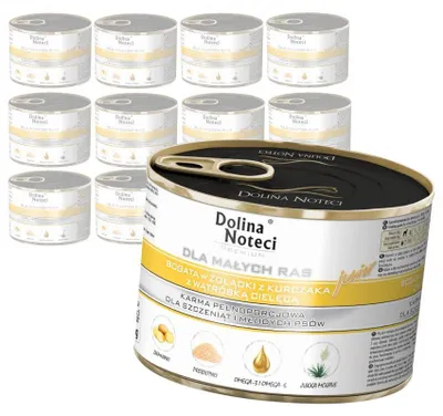 Produktbild von Dolina Noteci Premium Junior 12x185g Nassfutter für Welpen kleiner Rassen, reich an Hühnermägen mit Kalbsleber