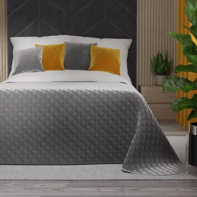 Produktbild von VELVI Tagesdecke 170x210cm - modernes kühles Grau mit geometrischem Muster